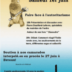 Affiche soirée anti-repression samedi 1 juin 2024